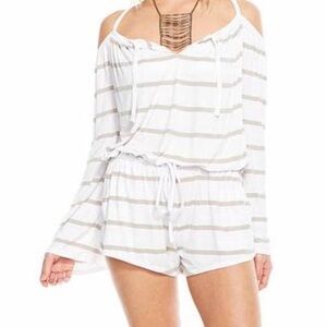 Chaser Cold Shoulder Bell Sleeve Stripe Romper
